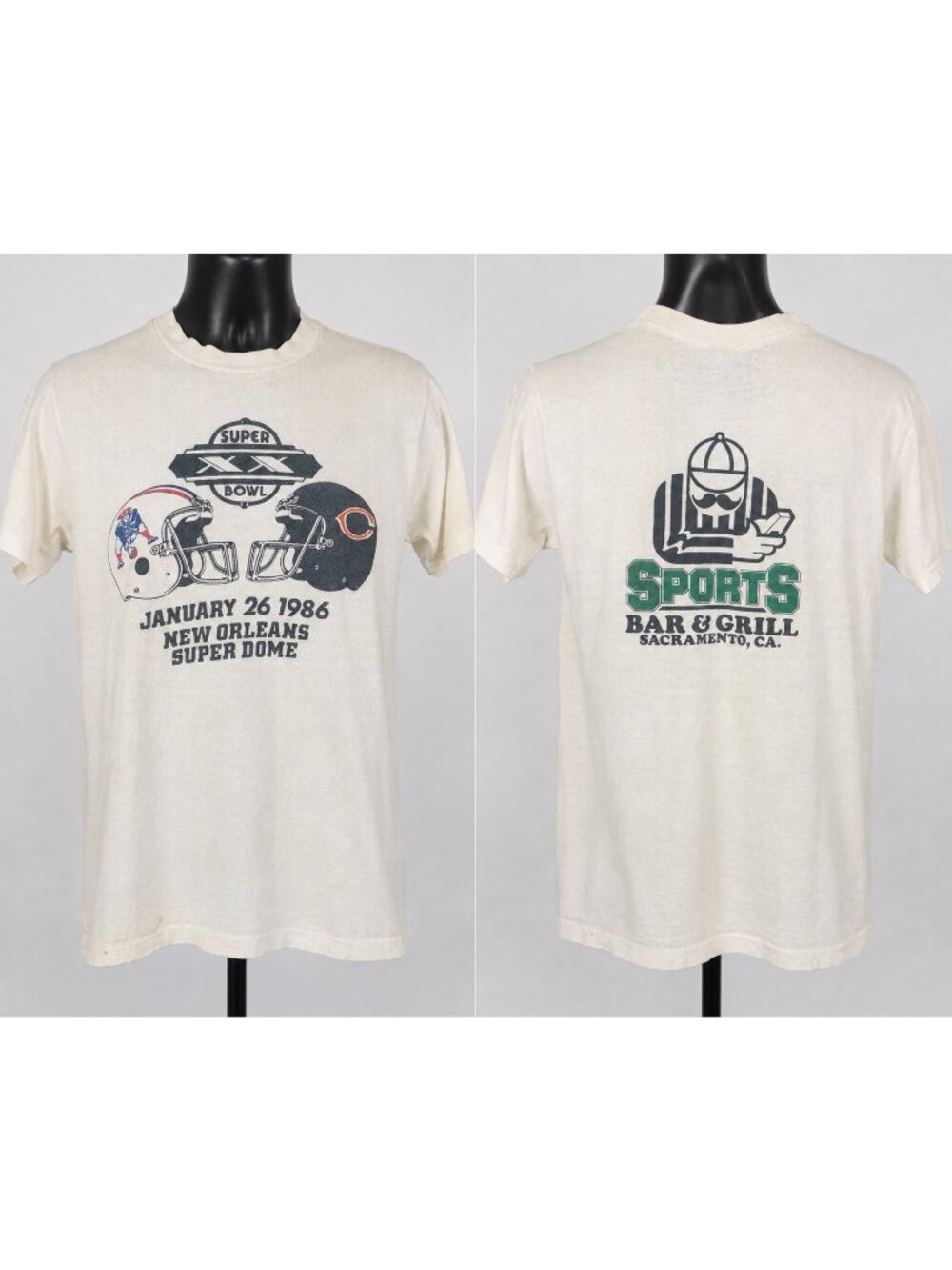 Vintage 1986 Super Bowl XX Chicago Bears Patriots T Shirt Miller USA Medium